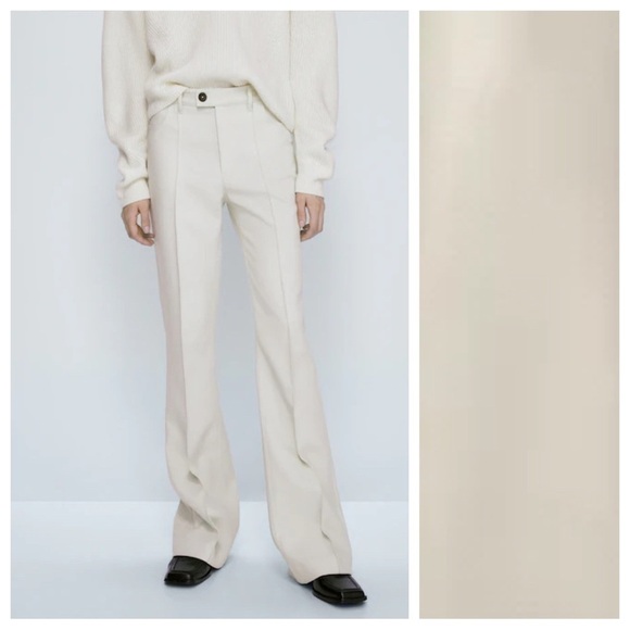 NWT. Massimo Dutti Beige  Viscose Blend Trousers with Topstitching. Size 10. - Picture 1 of 10